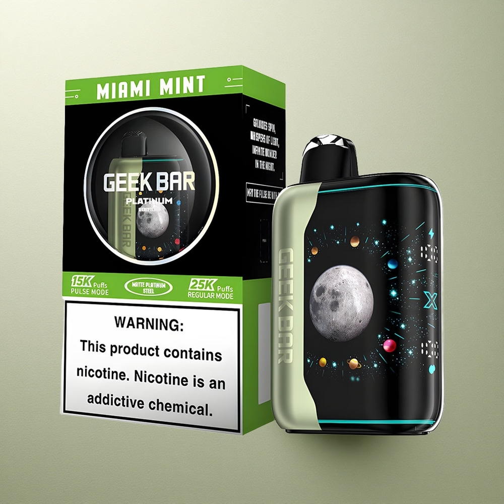 GEEK BAR Platinum Edition 25000 Puffs Menta Miami Platino con Pantalla 3D y Carga Rápida
