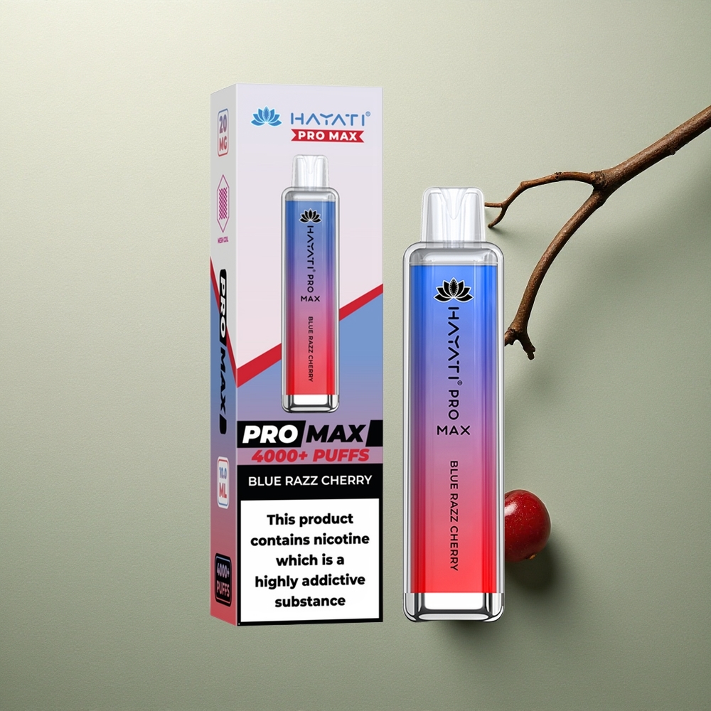 Hayati Pro Max 4000 Puffs Cereza Frambuesa Azul Recargable 5 Nicotina
