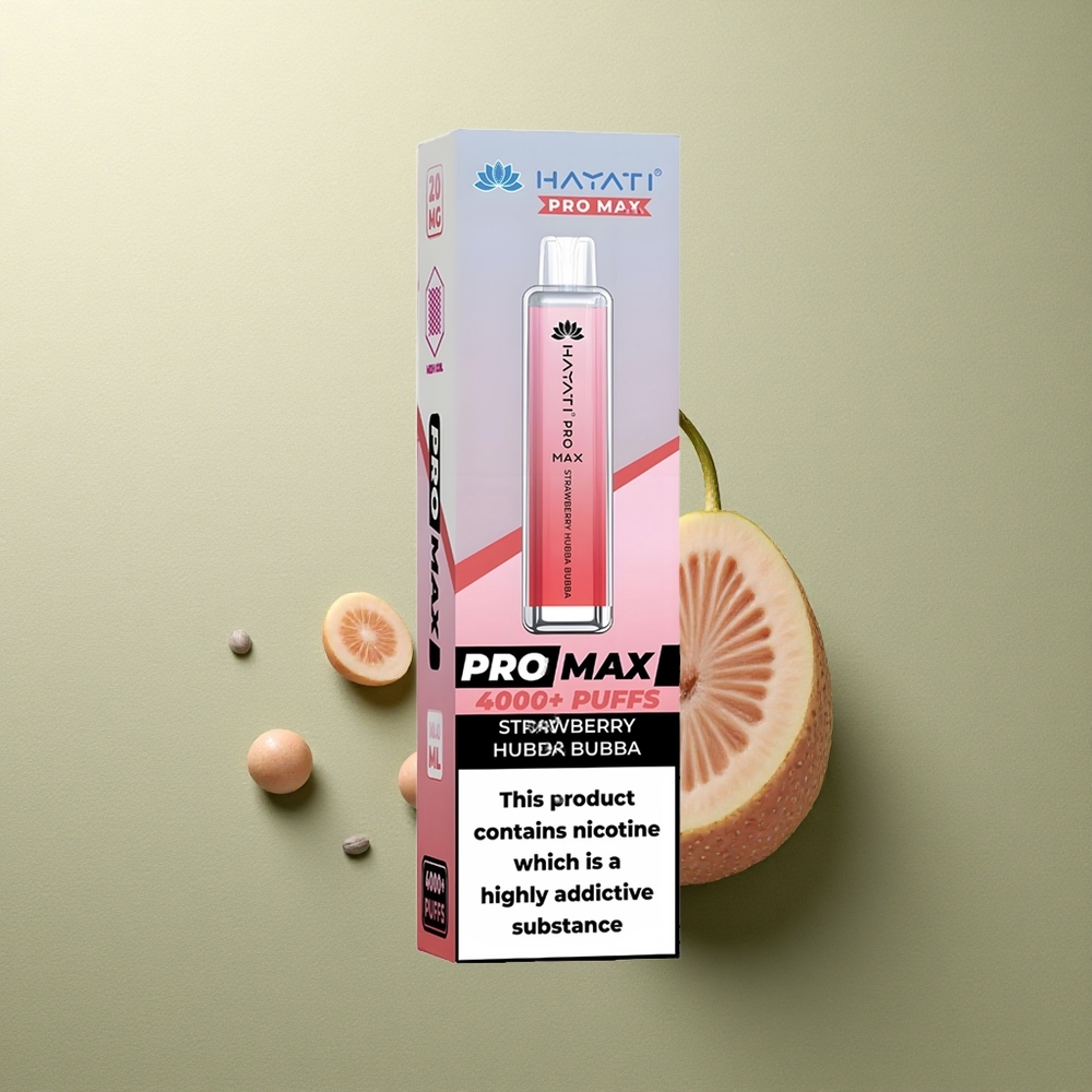 Hayati Pro Max 4000 Puffs Chicle Burbuja Fresa Doble Bobina 5 Recargable