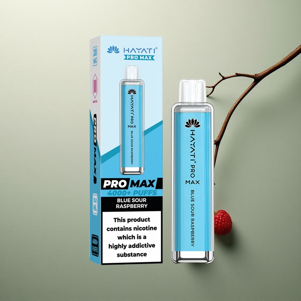 Hayati Pro Max 4000 Puffs Frambuesa Ácida Azul Doble Bobina 1400mAh Recargable