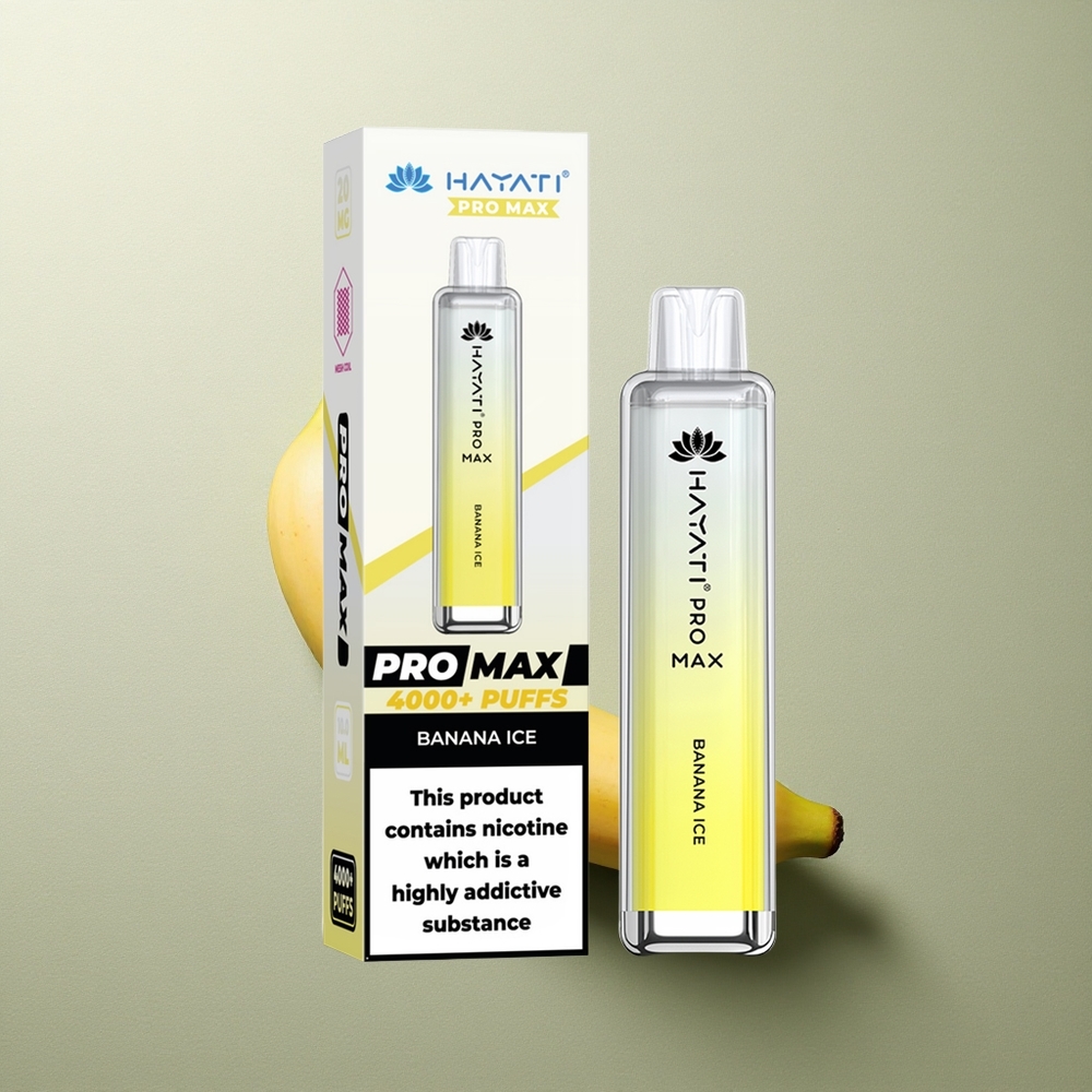 Hayati Pro Max 4000 Puffs Helado de Plátano Recargable 2ml/10ml 5 Nicotina