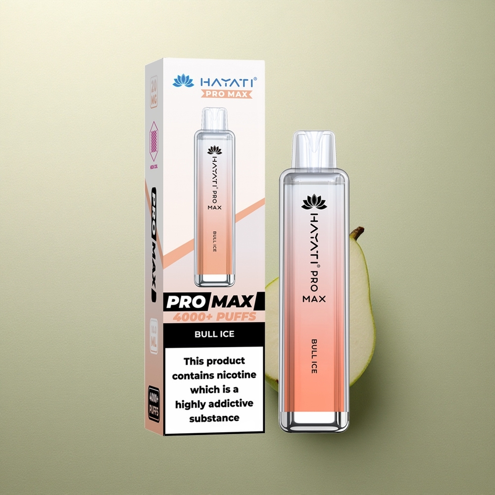 Hayati Pro Max 4000 Puffs Hielo Toro Chupadas Recargable 2ml/10ml 5 Nicotina