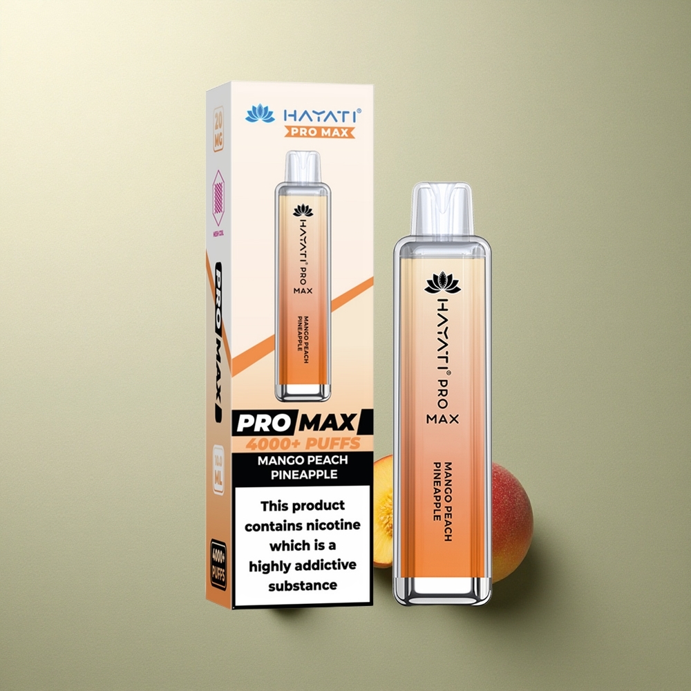 Hayati Pro Max 4000 Puffs Mango Melocotón Piña con Batería Recargable 1400mAh y Doble Bobina Mesh 11 Ohm