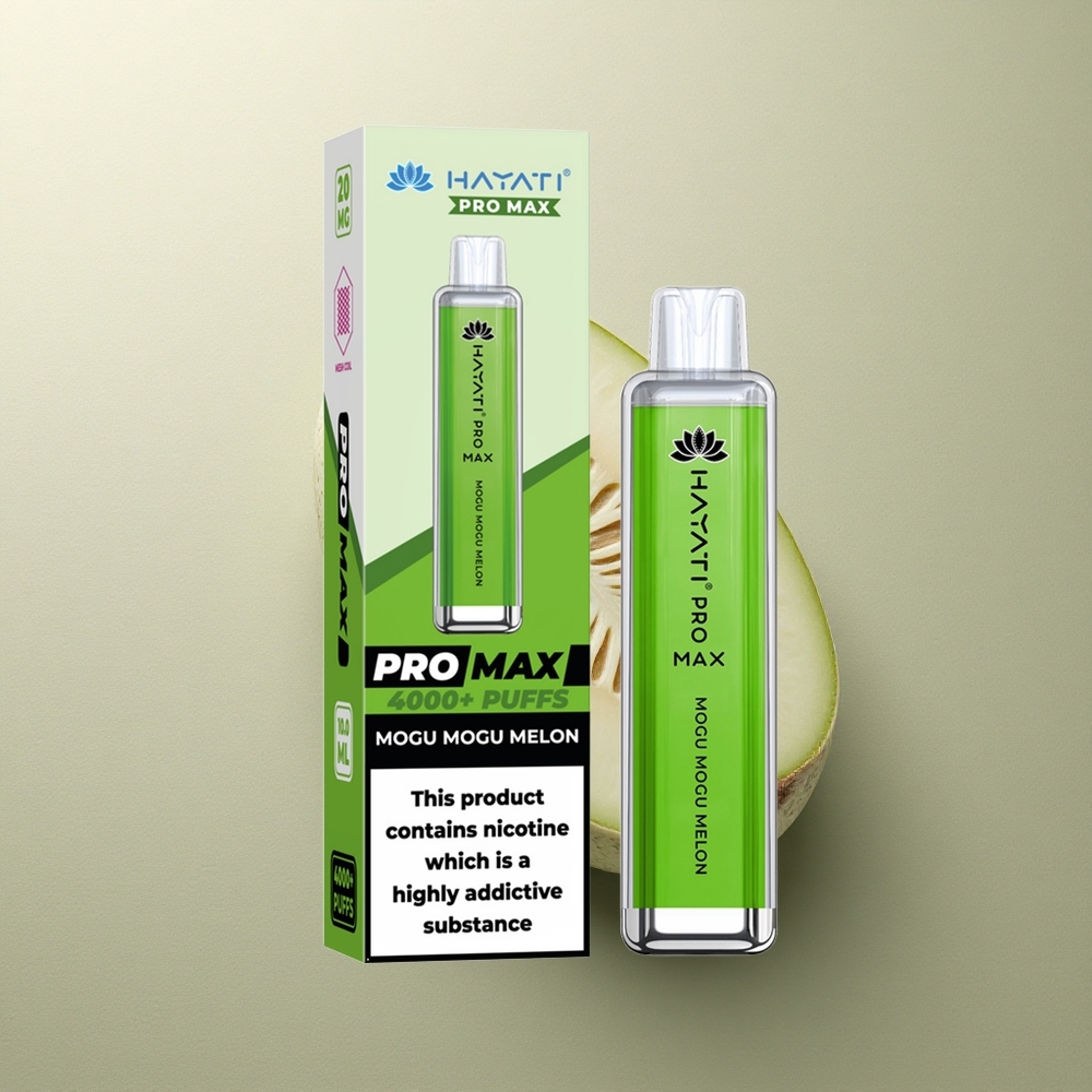 Hayati Pro Max 4000 Puffs Melón Mogu Mogu Doble Bobina LED Recargable
