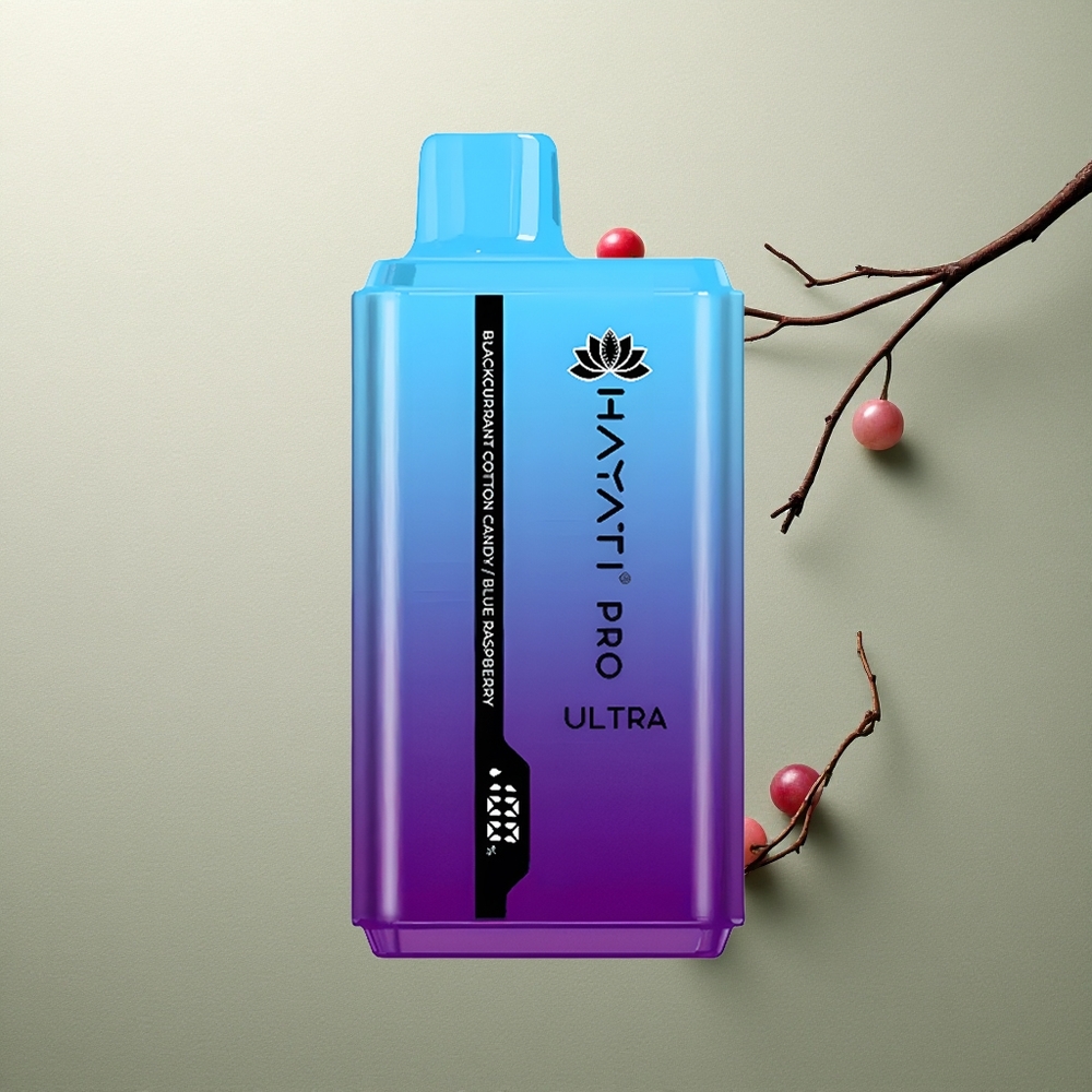 Hayati Pro Ultra 15000 Puffs Caramelo de Algodón Azul de Grosella Negra con 850mAh y 2 de Nicotina