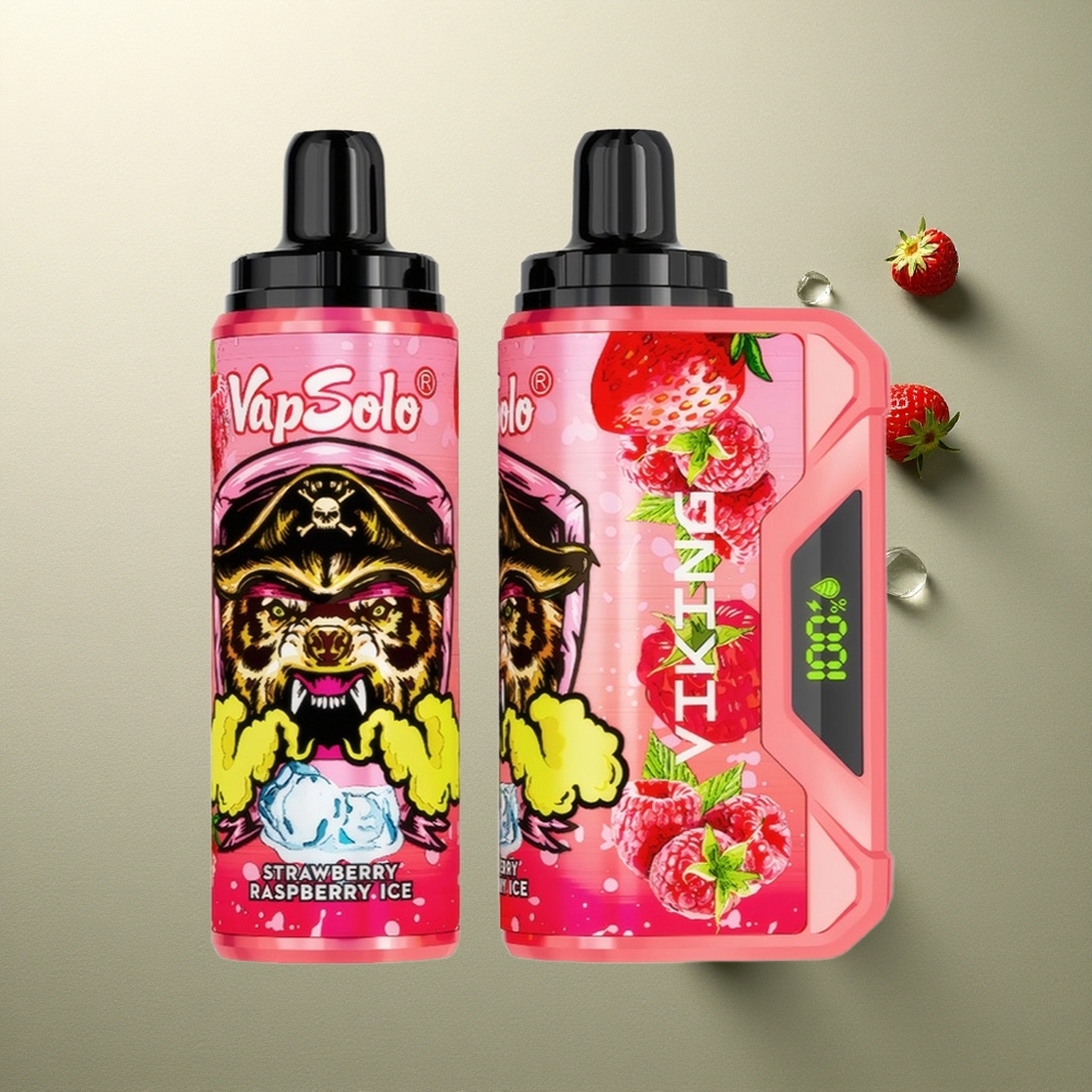 VapSolo VIKING 12000 Puffs Helado de Fresa y Frambuesa con Pantalla LED y Carga Tipo-C