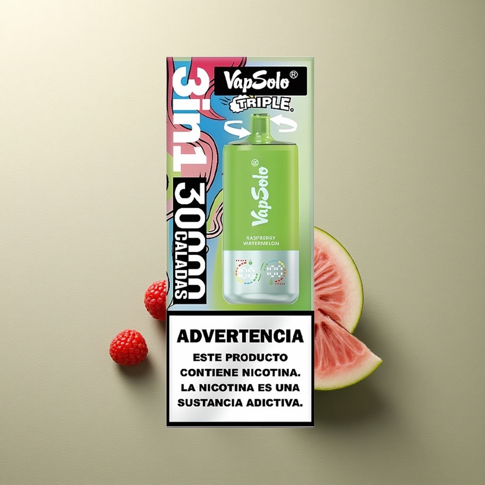 Vapsolo Triple 30000 Puffs Frambuesa Sandía Triple 40ml Tipo-C