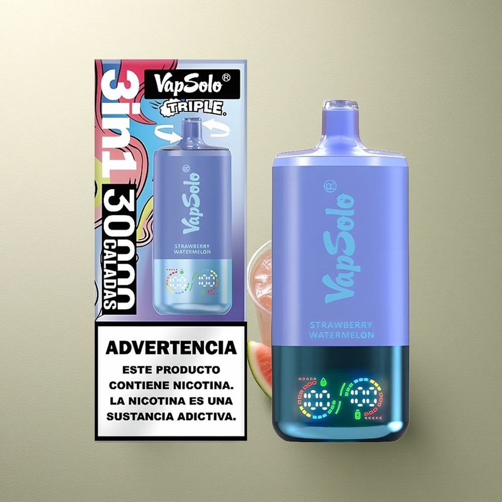 Vapsolo Triple 30000 Puffs Fresa Sandía  Arándano Hielo con 40ml y Tipo-C