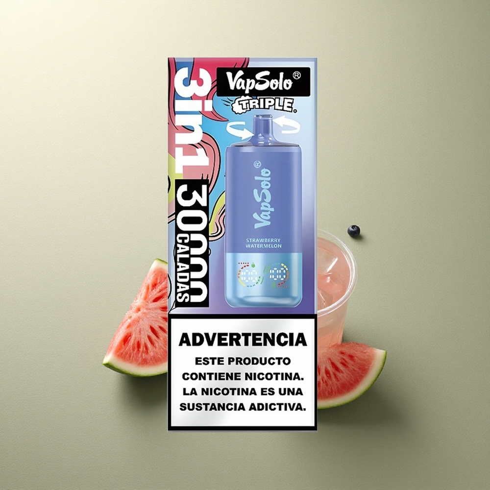 Vapsolo Triple 30000 Puffs Fresa Sandía  Arándano Hielo con 40ml y Tipo-C