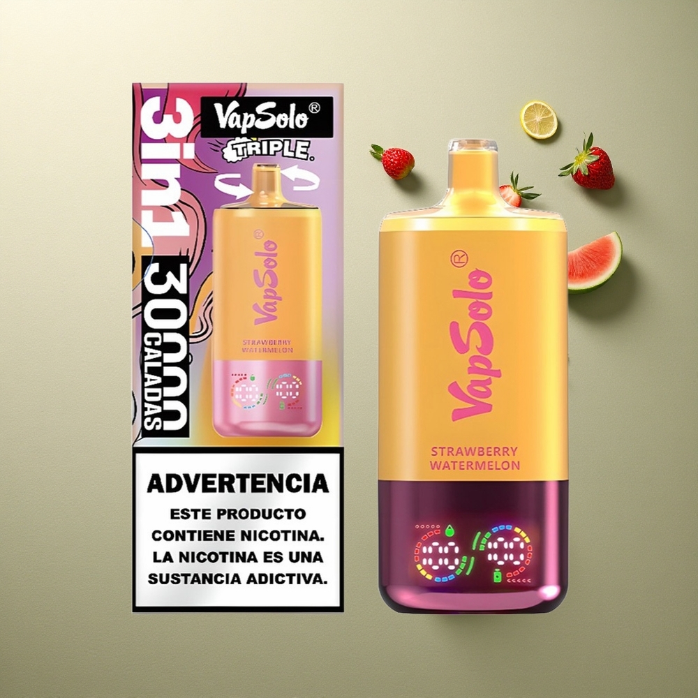 Vapsolo Triple 30000 Puffs Fresa Sandía  Limón Melocotón con 40ml y Tipo-C