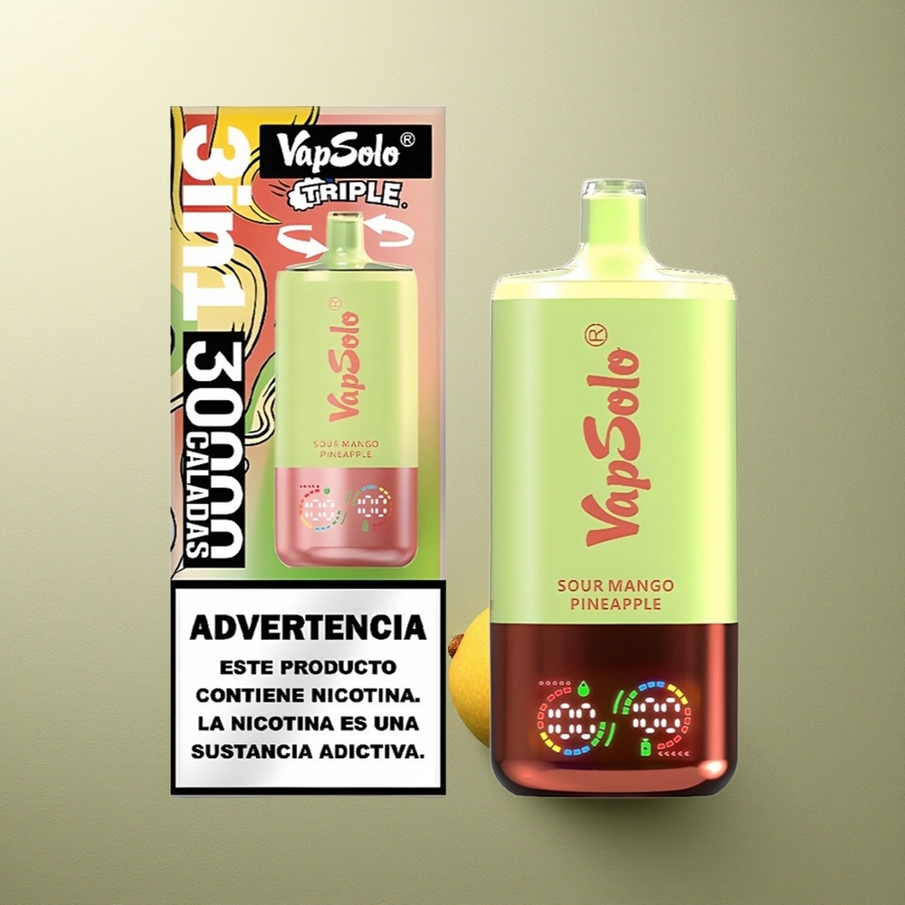 Vapsolo Triple 30000 Puffs Mango Piña Ácido Triple 40ml Tipo-C
