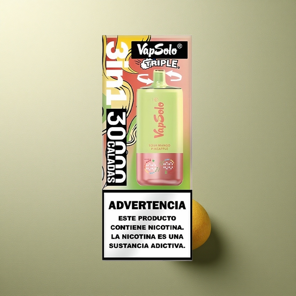 Vapsolo Triple 30000 Puffs Mango Piña Ácido Triple 40ml Tipo-C